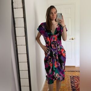 VTG 80s Floral Watercolor Dress by Barbara Barbara made USA cotton 12 med large